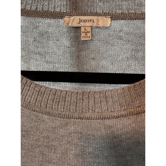 Jodifil Women's Gray Color block Sweater with Long Black Sleeves -L - Picture 2 of 2
